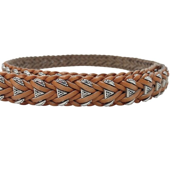 Vintage 1980's Unisex Omega Western Belt Size‎ L Braided Leather Metal Accents - Picture 3 of 10